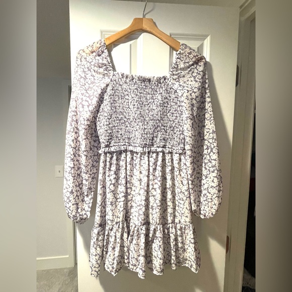 1.state Floral Smocked Bodice Ruffle Hem Long Sleeve Dress - Picture 2 of 3